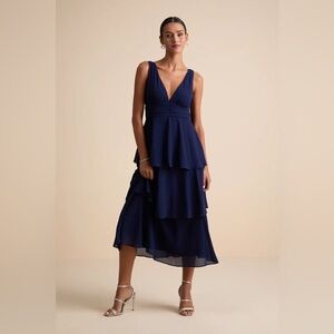 Lulus Celebration Time Navy Blue Sleeveless Tiered Midi Dress